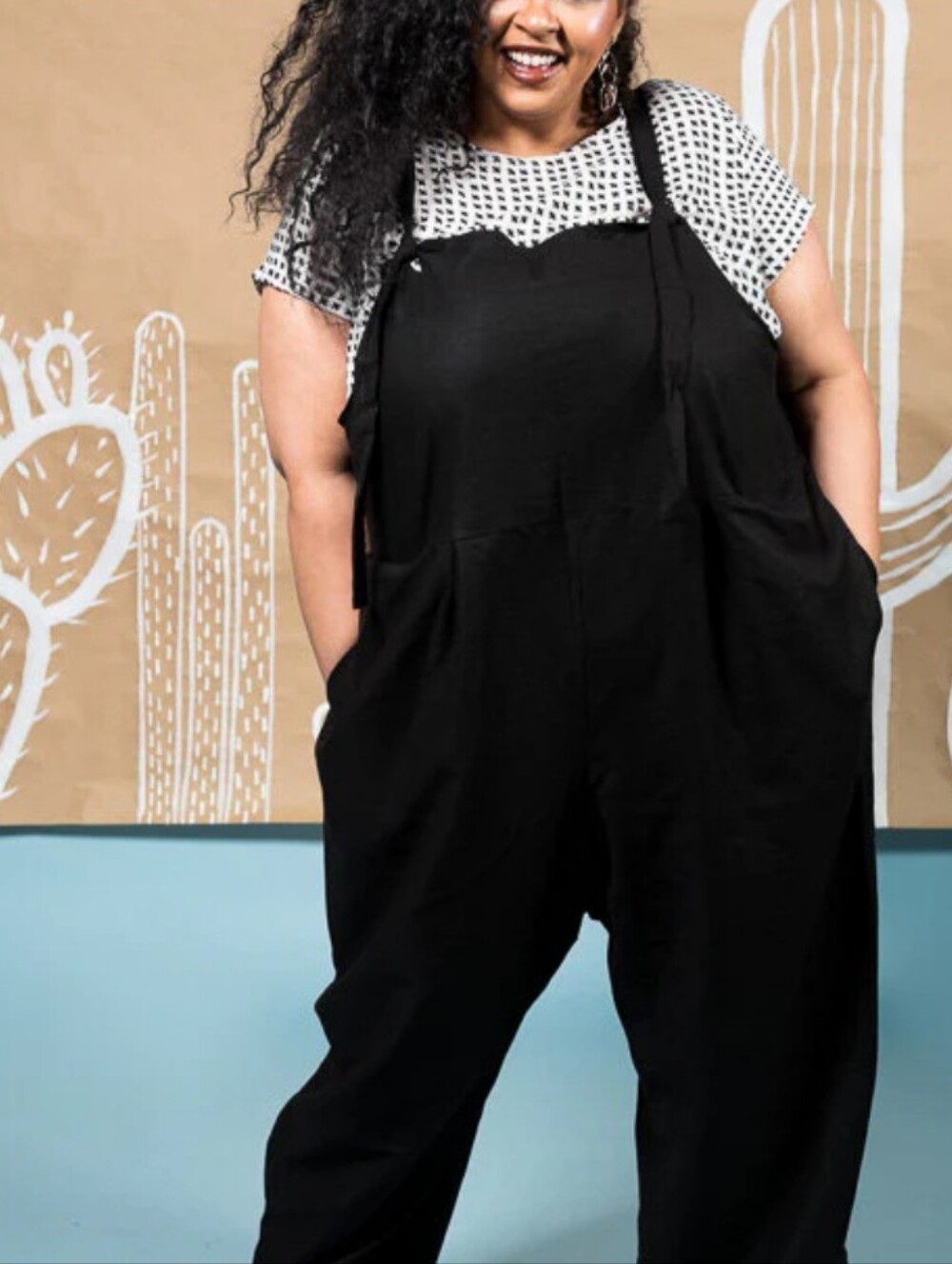 Copper Union Esther Linen Blend Overalls Jumpsuit in Black Plus Size 1